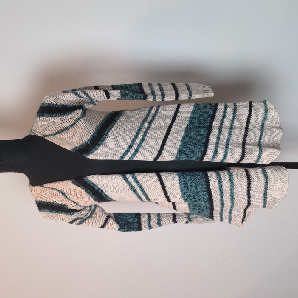Teal Cream And Black Striped Cardigan